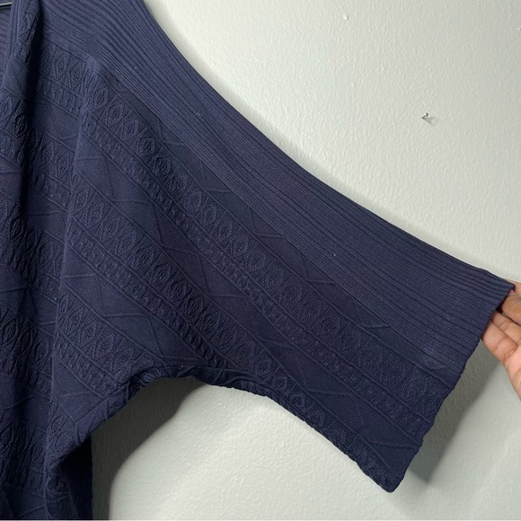 NEW Misook Women Cardigan Sweater Medium Navy Blue Open Knit Dolman Sleeve - Picture 7 of 8